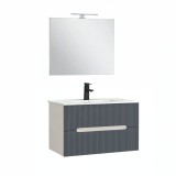 Cumpara ieftin Trent Mobilier de baie 80 cm lavoar ceramic (2 sertare) cu oglindă 60x80 cm alb-antracite gri