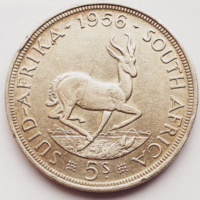 655 Africa de sud 5 Shillings 1956 Elizabeth II (1st portrait) km 52 argint foto