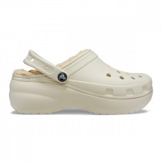 Saboti Crocs Classic Platform Lined Clog Bej - Bone