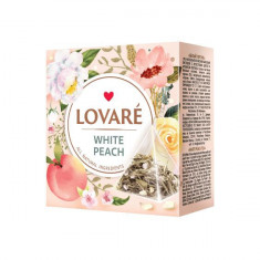 Cutie cu 15 piramide de ceai Lovaré - White Peach: ceai alb, petale de flori și aromă de piersică 30 g