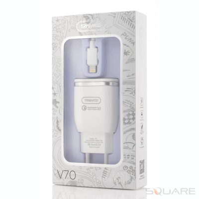 Incarcatoare Retea Tranyoo, V70, 3.6A, Fast Charge Kit, Lightning Cable, White foto