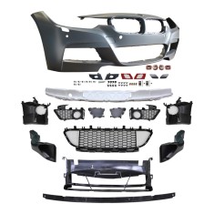 Set bara fata BMW Seria 3 (F30/F31), 01.2012-2015, cu gauri spalator si 4 senzori parcare; grunduit, de vopsit; type M-Tech; cu grile inferioare; cu