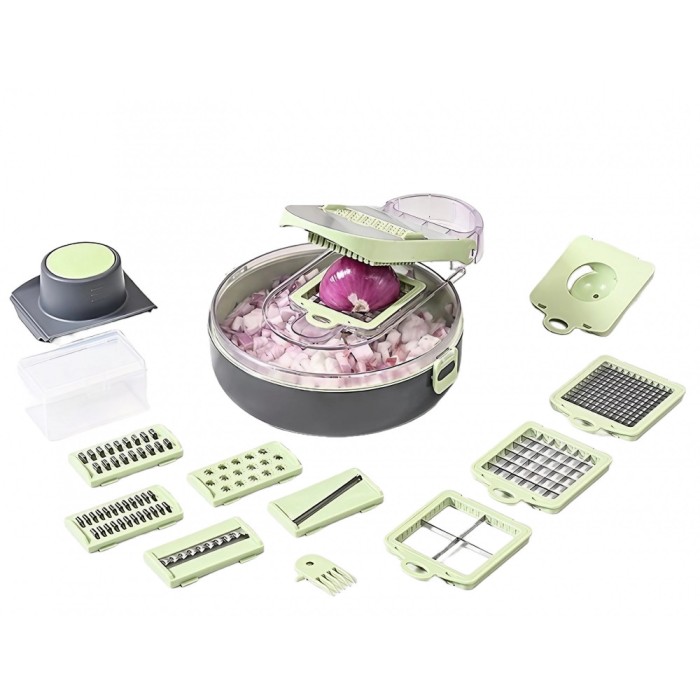 Feliator Multifunctional, Flippy, Razatoare, 8 in 1, pentru Fructe si Legume, 12 Piese, Lame de Inox, Recipient Stocare, Separator Oua, Protectie Mana