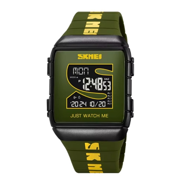 Ceas Digital Barbati SKMEI 2055 Verde-Negru , Functii Multiple, Afisaj LED, Design Sport, Cronometru, Alarma, Rezistent la Apa 5ATM
