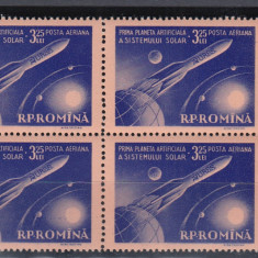 1959 LP 470 PRIMA PLANETA ARTIFICIALA A SISTEMULUI SOLAR BLOC DE 4 TIMBRE MNH