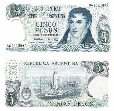 Argentina 5 Pesos 1974-76 General Belgrano P-294 aUNC foto