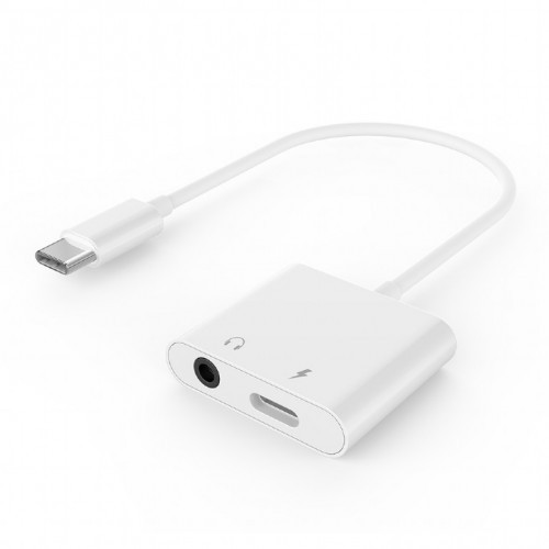 ADAPTOR audio GEMBIRD stereo (USB Type-C T la 1 x 3.5 mm jack 4-pin M), alimentare suplimentara USB-C, 0.1M, alb, &quot;A-CM-3.5FP-01&quot; (timbru verde 0.08 l