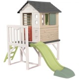 Casuta Copii Smoby Life pe Piloni cu Tobogan, Scara, Gradina, Exterior, +2 Ani, 243x160x197 cm
