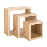 Set trei etajere de perete din MDF natur, patrat, 22x11x22 cm