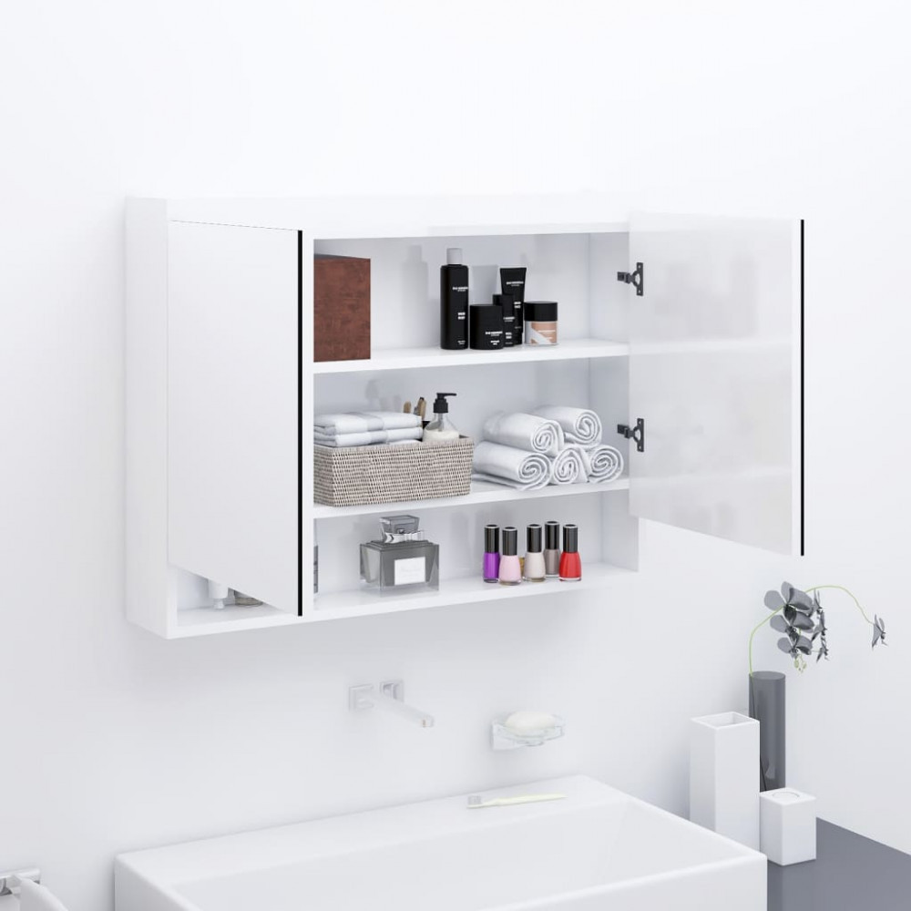 Dulap de baie cu oglindă, alb strălucitor, 80x15x60 cm, MDF | arhiva  Okazii.ro