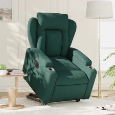 vidaXL Fotoliu electric rabatabil cu ridicare, verde &icirc;nchis, textil