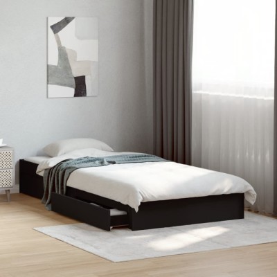 vidaXL Cadru de pat cu sertare, negru, 75x190 cm, lemn prelucrat 3280714 foto