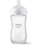 Biberon din sticla Philips Avent Natural Response SCY933/01, 240 ml, tetina care functioneaza ca sanul mamei, cu debit 3, tetina fara scurgeri, +1 lun