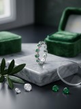 Cumpara ieftin Inel Full Eternity din Argint 925 Aurum Jewelry , Model Geometric cu Pietre Verde Smarald