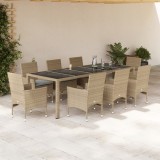 VidaXL Set mobilier de grădină cu perne 9 piese bej poliratan &amp; sticlă