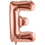 Balon folie metalizata litera e, flippy, 100 cm, umflati cu heliu sau aer, ambalaj individual, pai inclus, rose gold