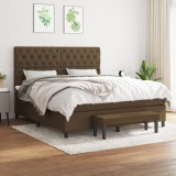 Cumpara ieftin Pat box spring cu saltea, maro &icirc;nchis, 160x200 cm, textil