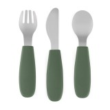 Petite&amp;Mars Take&amp;Match Stainless Steel Cutlery Set tac&acirc;muri pentru copii Misty Green 12m+ 3 buc