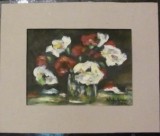 Cumpara ieftin PVM - Tablou "Vas cu Flori Albe si Rosii" u/c semnat indescifrabil 2006 / carton (carton subtire): 22 cm x 16 cm
