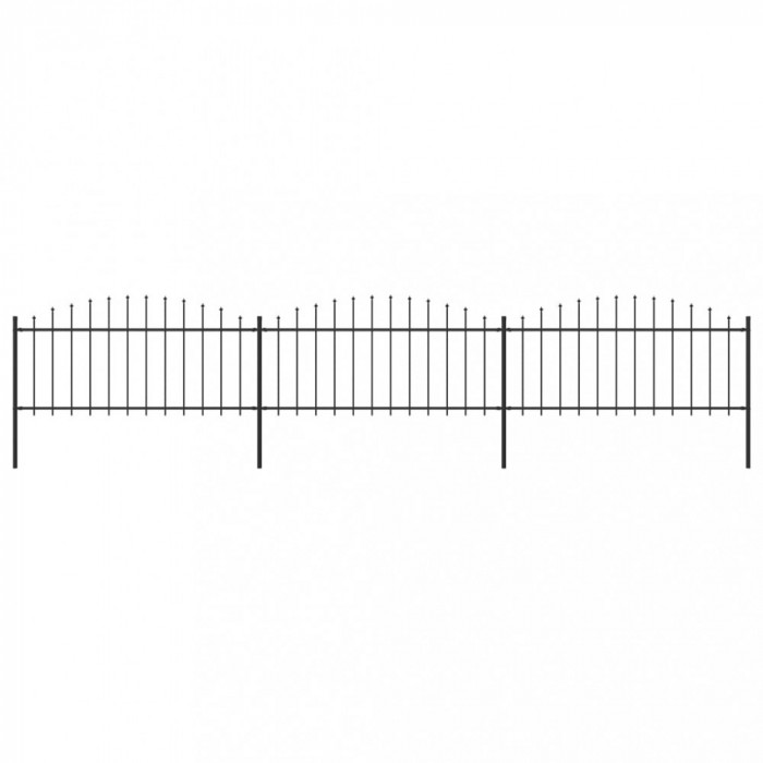 Gard de grădină cu v&acirc;rf suliță, negru, 5,1 m, oțel