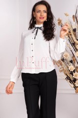 Camasa dama Effect alba eleganta din voal cu snur la gat foto