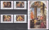 Sierra Leone 1987 - Crăciun - Picturi de Titian, Serie + Colita, RARE, MNH (cu o f. mică pată pe spatele coliței, vezi poza)