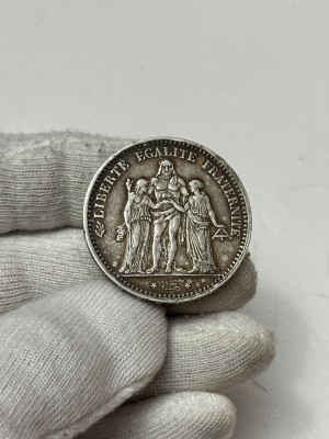 MONEDA ARGINT 900 - 5 FRANCS &amp;quot;Hercule&amp;quot; - 1875 - Franta - 25g ! foto