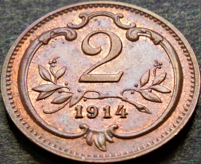 Moneda istorica 2 HELLER - AUSTRIA (Austro-Ungaria), anul 1914 * cod 4687 = UNC foto