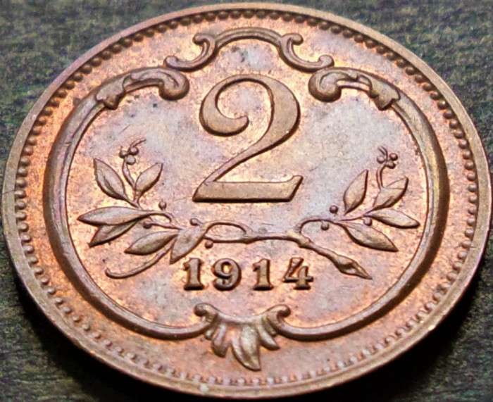 Moneda istorica 2 HELLER - AUSTRIA (Austro-Ungaria), anul 1914 * cod 4687 = UNC