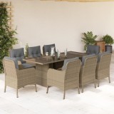 VidaXL Set de masă pentru grădină, 9 piese, cu perne, bej, poliratan 3211889