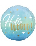 Balon Folie Bleu HELLO WORLD! 45x45 cm