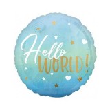 Balon Folie Bleu HELLO WORLD! 45x45 cm