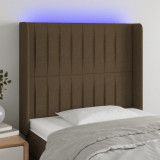 VidaXL Tăblie de pat cu LED, maro &icirc;nchis, 103x16x118/128 cm, textil