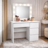 Masa de toaleta/machiaj, Irina, alba, cu oglinda si LED-uri, 94x43x141 cm