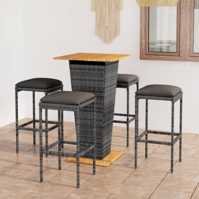 Set mobilier bar de grădină cu perne, 5 piese, gri, poliratan foto