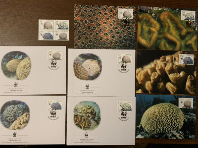 antile - corali - serie 4 timbre MNH, 4 FDC, 4 maxime, fauna wwf foto