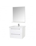 Set mobilier baie suspendat, cu lavoar ceramic, GN0541, front MDF, 60 cm, 2 sertare, glisiere soft close si oglinda cu polita GN0551, dreptunghiulara,
