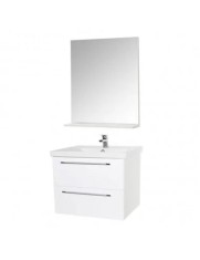 Set mobilier baie suspendat, cu lavoar ceramic, GN0541, front MDF, 60 cm, 2 sertare, glisiere soft close si oglinda cu polita GN0551, dreptunghiulara,