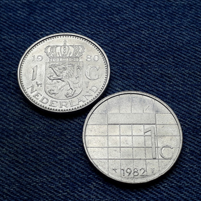 #79 Lot 1 Gulden 1980 + 1982 Olanda / Nederland / 2 monede foto