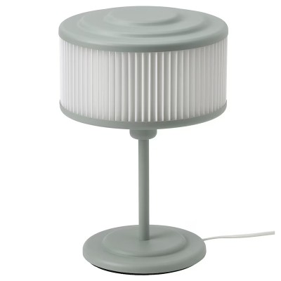Veioza retro cu abajur plisat, inaltime 37 cm, Gri/Verde foto