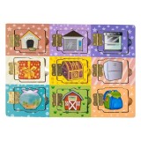 Puzzle Montessori din Lemn cu Usite &ndash; Joc de Descoperire, 9 Compartimente, Activitate Educativa pentru Copii, 12-24 luni, Unisex