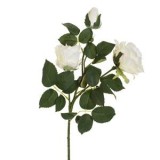 Trandafir artificial cu tulpina lunga, alb, 3 boboci, 80 cm, CMCLASS