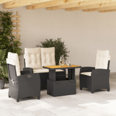 vidaXL Set mobilier de grădină cu perne, 4 piese, negru, poliratan