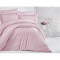 Lenjerie de pat pentru o persoana cu husa de perna dreptunghiulara, Elegance, damasc, dunga 1 cm 130 g mp, Pudra, bumbac 100%