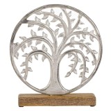 Decoratiune de birou , Copac argintiu pe baza din lemn, 24x5x26 cm