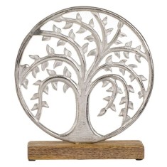 Decoratiune de birou , Copac argintiu pe baza din lemn, 24x5x26 cm