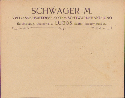 HST A982 Plic antet magazin universal Schwager M Lugoj ante 1918 austro-ungar foto