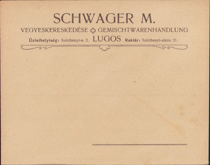 HST A982 Plic antet magazin universal Schwager M Lugoj ante 1918 austro-ungar