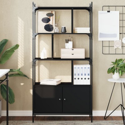 vidaXL Bibliotecă cu uși, negru, 76,5x30x154,5 cm, lemn compozit 833348 foto