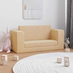 vidaXL Canapea extensibilă de copii cu 2 locuri, crem, pluș moale